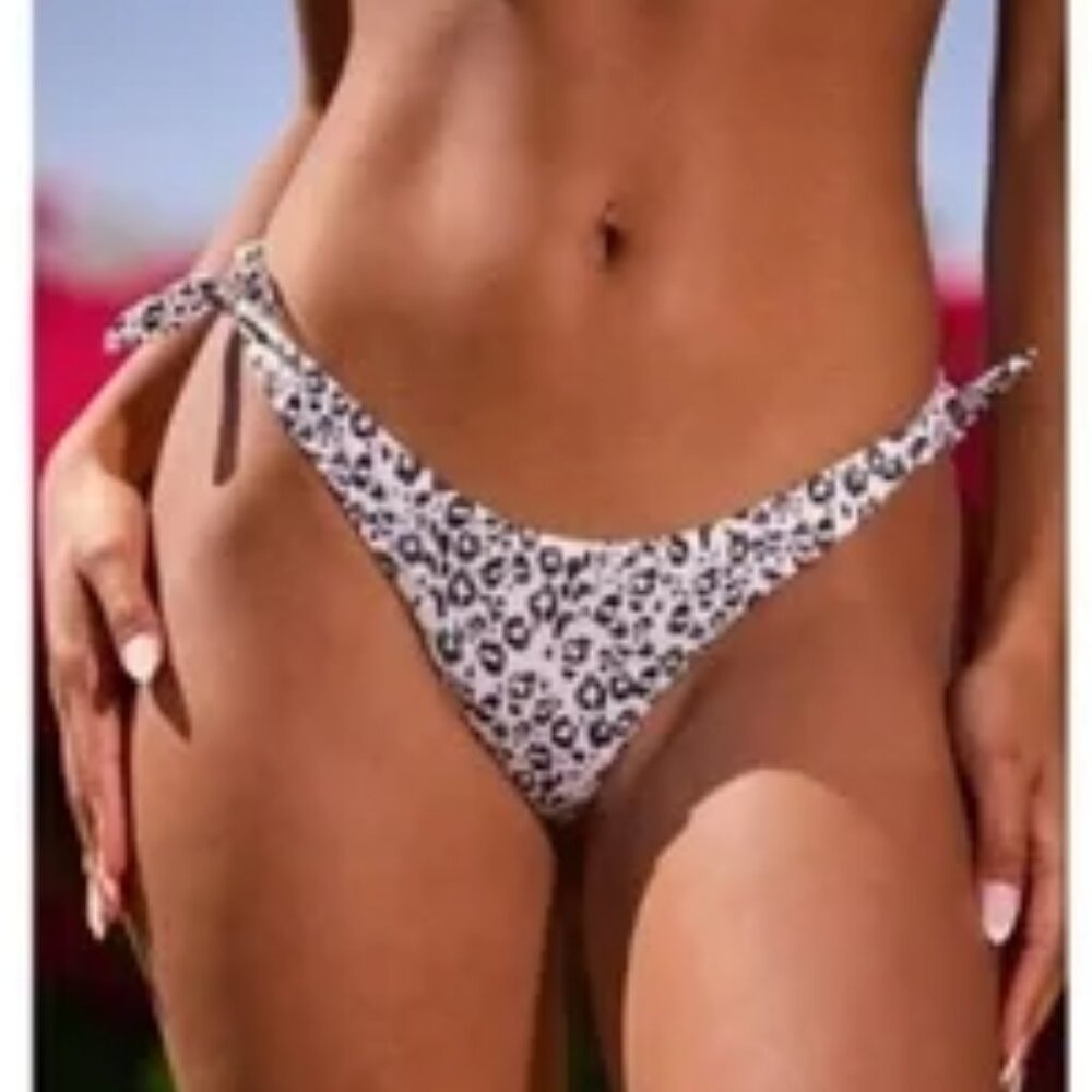RVCA Animal Instincts French Coverage Tie Side Bikini Bottom White Black XS/6